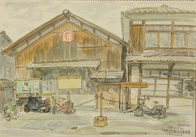 （絵画）JR向日町駅前の日通倉庫